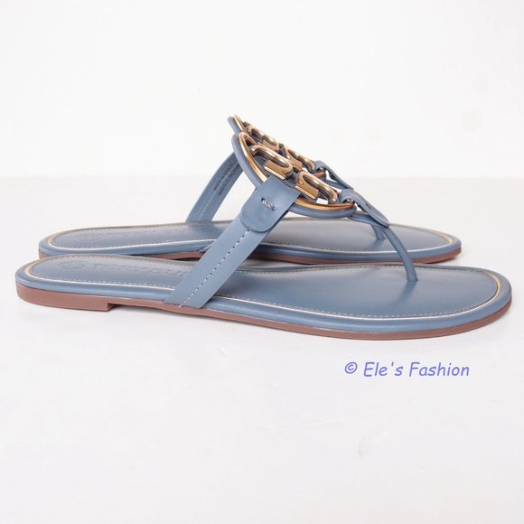 ❤️ New Tory Burch Metal Miller Leather Sandal BLUE US 8 9 9.5 AUTHENTIC - Picture 10 of 16